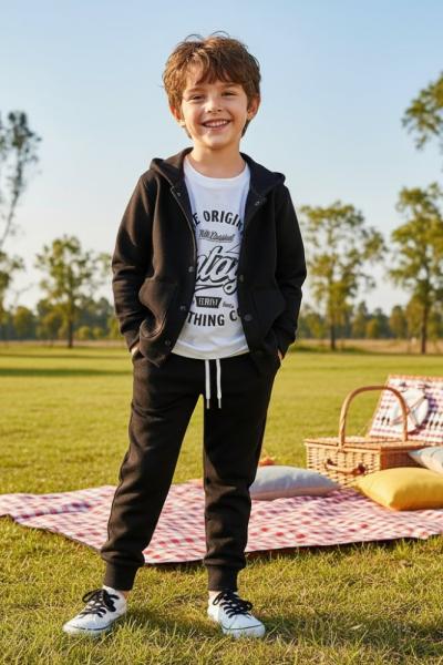 VİNTAGE İKİ İPLİK ÇITÇITLI 3LÜ ERKEK TAKIM Siyah