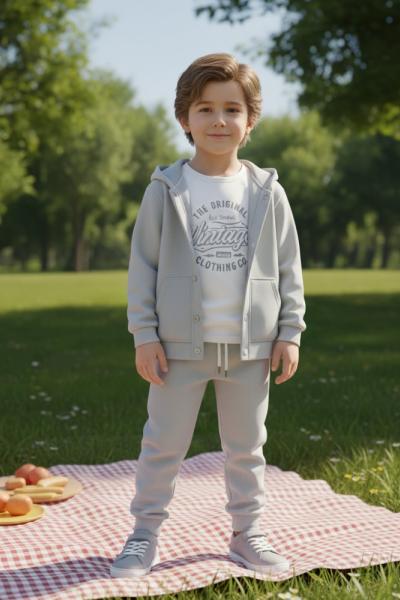 VİNTAGE İKİ İPLİK ÇITÇITLI 3LÜ ERKEK TAKIM Gri