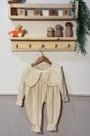 WAFFLE KUMAŞLI DANTELLİ BEBEK KIZ TULUM Krem