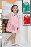 YAKA ÇİLEK DESENLİ TASARIM ELBİSE Pembe