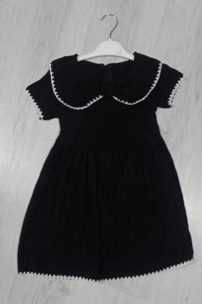 YAKASI BÜYÜK FİYONKLU MÜSLİN ELBİSE  Siyah