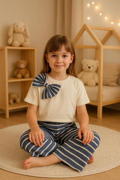 YAKASI FİYONKLU PANTOLONU ÇİZGİLİ İSPANYOL TAKIM  Gri