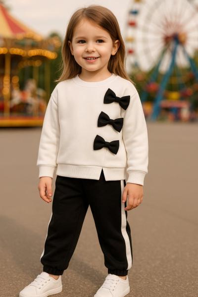 YAN 3 FİYONKLU İKİ İPLİK KIZ TARZ EŞOFMAN TAKIMI  Beyaz