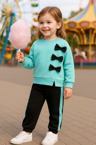 YAN 3 FİYONKLU İKİ İPLİK KIZ TARZ EŞOFMAN TAKIMI  Yeşil