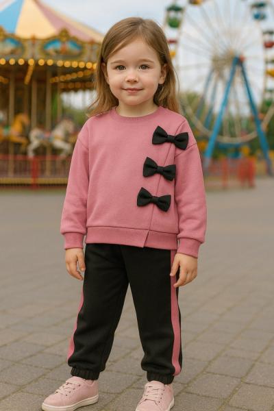 YAN 3 FİYONKLU İKİ İPLİK KIZ TARZ EŞOFMAN TAKIMI  Gül