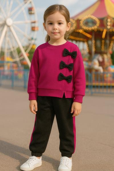 YAN 3 FİYONKLU İKİ İPLİK KIZ TARZ EŞOFMAN TAKIMI  Fuşya