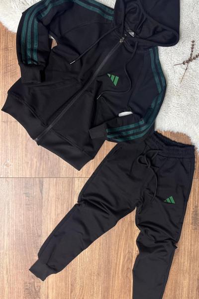 YENİ İKİ İPLİK AD KOLLARI ŞERİTLİ EŞOFMAN TAKIMI Yeşil