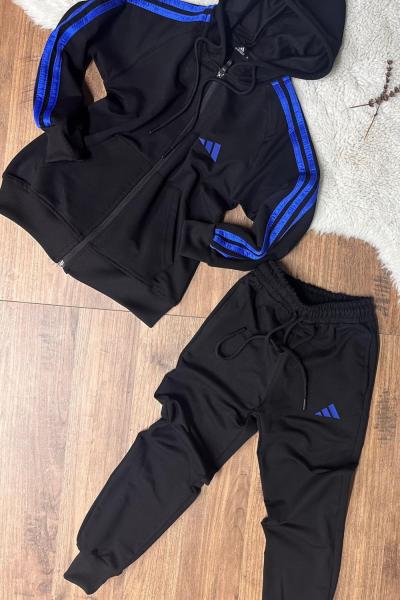 YENİ İKİ İPLİK AD KOLLARI ŞERİTLİ EŞOFMAN TAKIMI Mavi