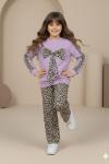 YENİ ORTASI FİYONKLU ALT LEOPAR BÜRÜMCÜK KIZ TAKIM Lila