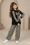 YENİ ORTASI FİYONKLU ALT LEOPAR BÜRÜMCÜK KIZ TAKIM Siyah