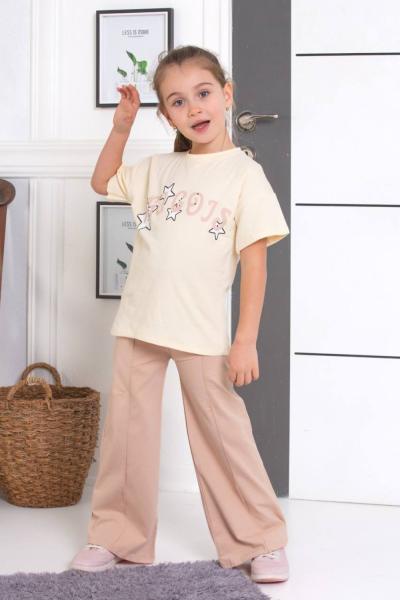 YILDIZ SIRT BASKILI PENYE İKİLİ KIZ TAKIM  Bej
