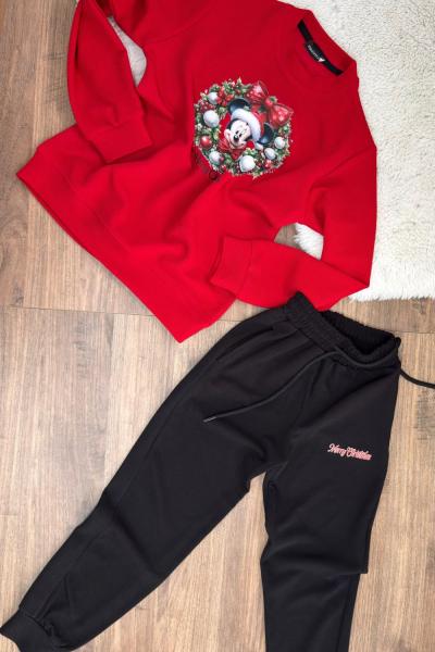 YUVARLAK İÇİNDE MİCKEY ÇAKIL TAŞI ERKEK TARZ TAKIM Kırmızı Siyah