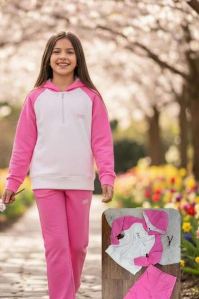 ZARA MODEL BALIKÇI YAKA YARIM FERMUARLI EŞOFMAN TAKIMI  Pembe