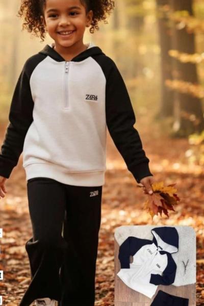 ZARA MODEL BALIKÇI YAKA YARIM FERMUARLI EŞOFMAN TAKIMI  Siyah