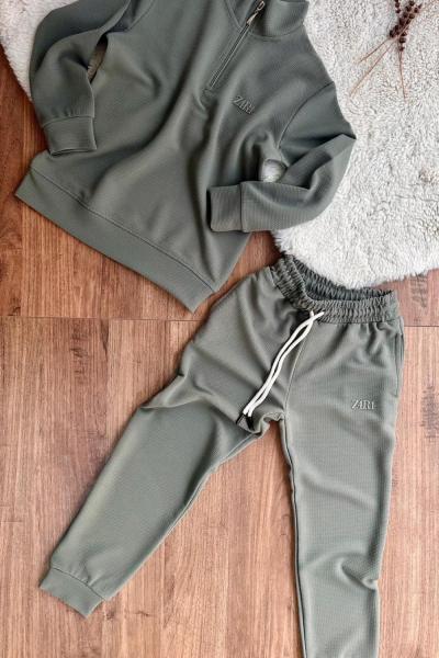 ZARA YARIM FERMUARLI ÇAKIL TAŞLI KUMAŞ UNİSEX TAKIM Yeşil