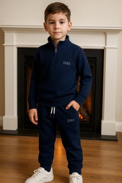 ZARA YARIM FERMUARLI ÇAKIL TAŞLI KUMAŞ UNİSEX TAKIM Lacivert