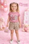 BUDGE BEAR YAZILI LEOPAR ŞORTLU TAKIM  Gül
