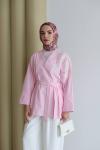 ÇİÇEK APLİKELİ KUŞAKLI TUNİK Pembe