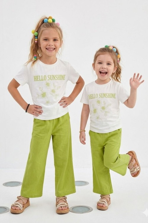 HELLO SUNSHINE CEPLİ KETEN PANTOLON TAKIM  Yağ Yeşili
