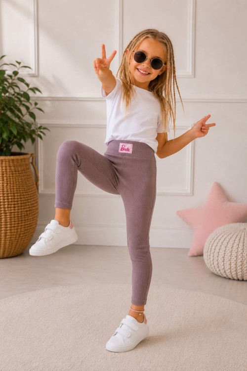 YÜKSEK BEL BARBİE ETİKETLİ DÜZ FİTİLLİ TAYT Gül