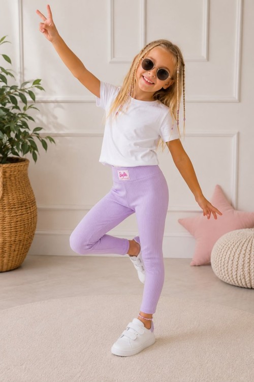 YÜKSEK BEL BARBİE ETİKETLİ DÜZ FİTİLLİ TAYT Lila