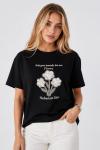 OVERSİZE FLOWERS 3 ÇİÇEKLİ TİŞÖRT  Siyah