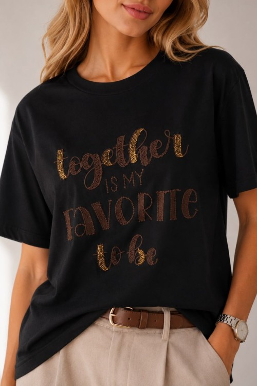 OVERSİZE TOGETHER FAVORITE YAZILI TİŞÖRT  Siyah