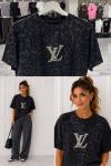 OVERSİZE LV LEOPAR DESEN TİŞÖRT  Gri