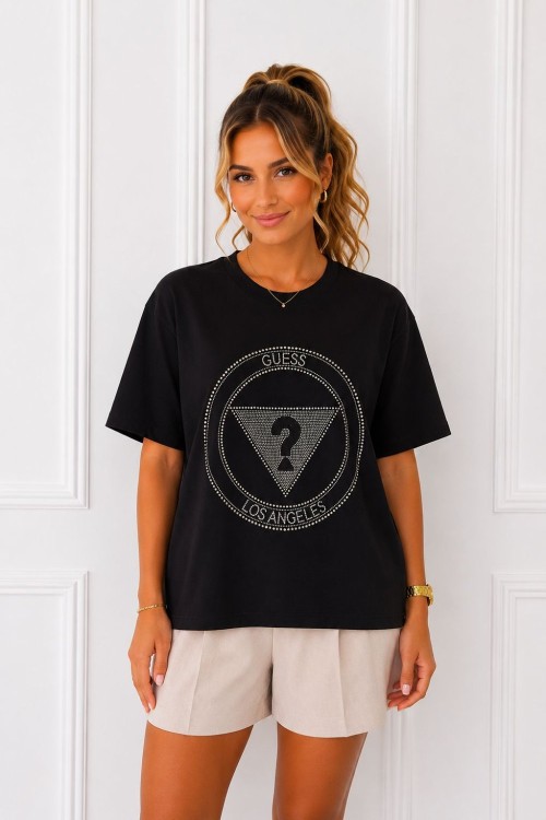 OVERSİZE GUESS LOS ANGELES TAŞLI TİŞÖRT  Siyah