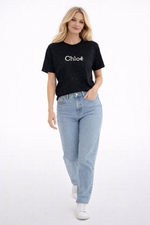 OVERSİZE CHLOE TAŞLI TİŞÖRT  Siyah