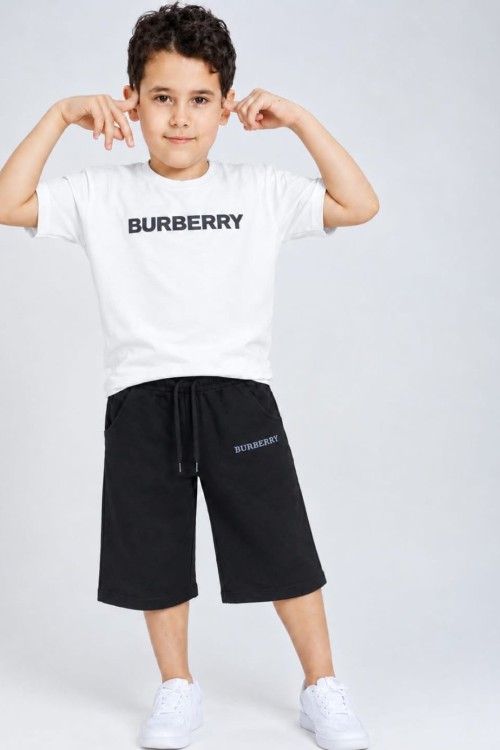 GARSON BOY BURBERRY ŞORTLU TAKIM  Beyaz
