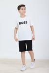 GARSON BOY SADE BOSS YAZILI ŞORTLU TAKIM  Beyaz