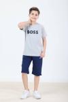 GARSON BOY SADE BOSS YAZILI ŞORTLU TAKIM  Gri