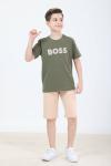 GARSON BOY SADE BOSS YAZILI ŞORTLU TAKIM  Haki