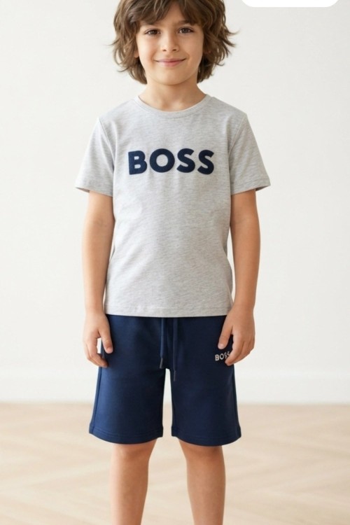 GARSON BOY SADE BOSS YAZILI ŞORTLU TAKIM  Açık Gri