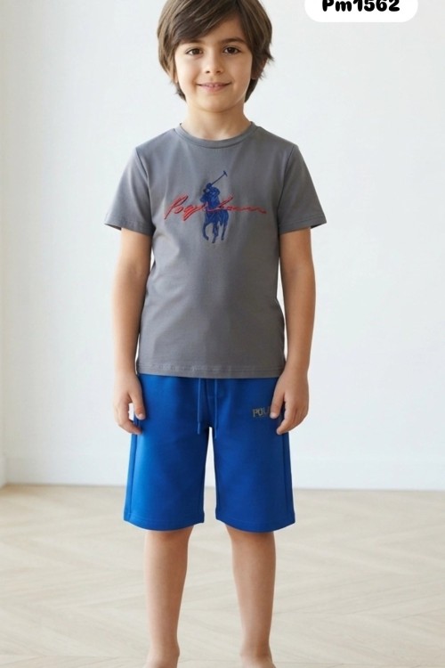 GARSON BOY ATLI POLO ŞORTLU TAKIM  Koyu Gri