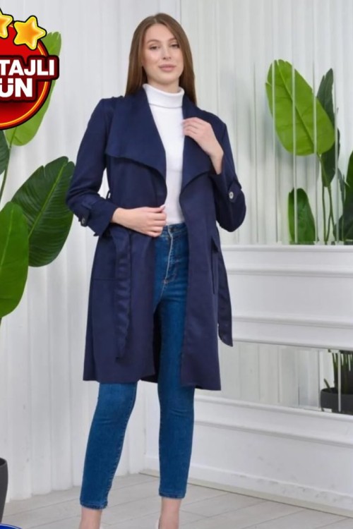 BEBE YAKA LİKRALI SÜET CEKET  Lacivert