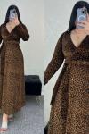 KRUVAZE BELDEN BAĞLAMALI LEOPAR ELBİSE  Leopar