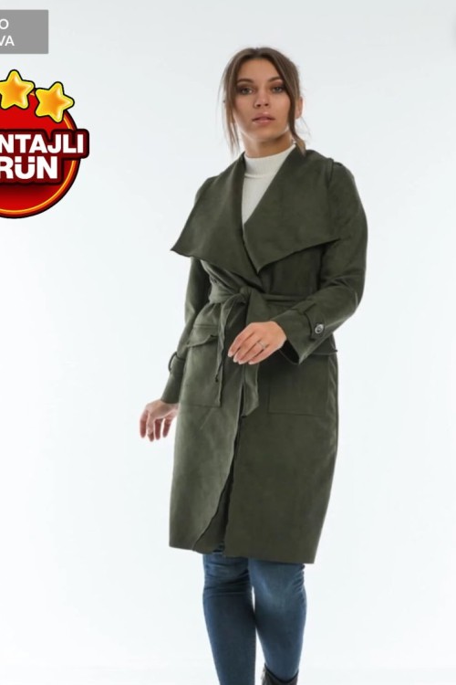 BEBE YAKA LİKRALI SÜET CEKET  Yeşil