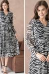 ZEBRA DESENLİ BEL BAĞLAMALI ELBİSE Siyah