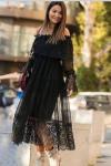MADONNA YAKA OMUZLARI ACIK DANTEL ELBİSE Siyah