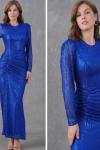 BOYDAN PAYETLİ BEL DRAPELİ ABİYE  Saks Mavisi