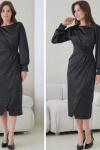DRAPE YAKA KRUVAZE KESİMLİ ŞIK PARLAK ELBİSE  Siyah
