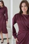DRAPE YAKA KRUVAZE KESİMLİ ŞIK PARLAK ELBİSE  Bordo