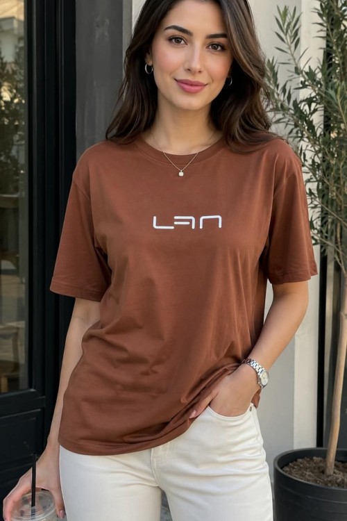 KAMPANYALI UNİSEX L7N TEK TSHİRT  Kahverengi