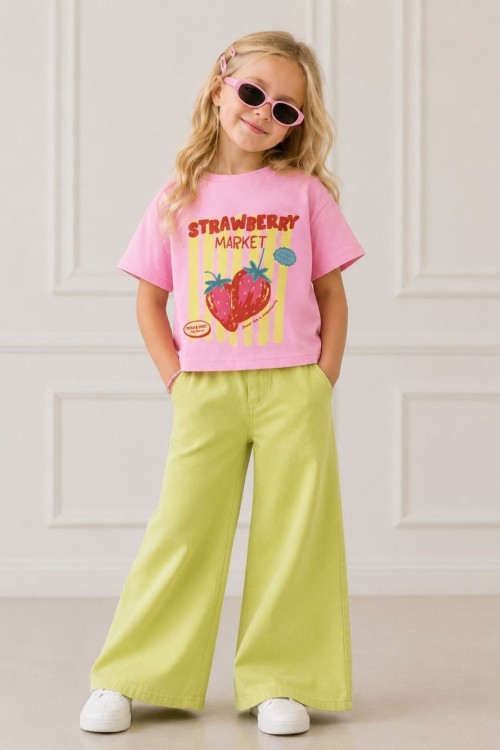 STRAWBERY MARKET ÇİLEK DESENLİ TAKIM  Yağ Yeşili
