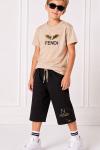 FENDİ YAZILI ŞORTLU TAKIM  Bej