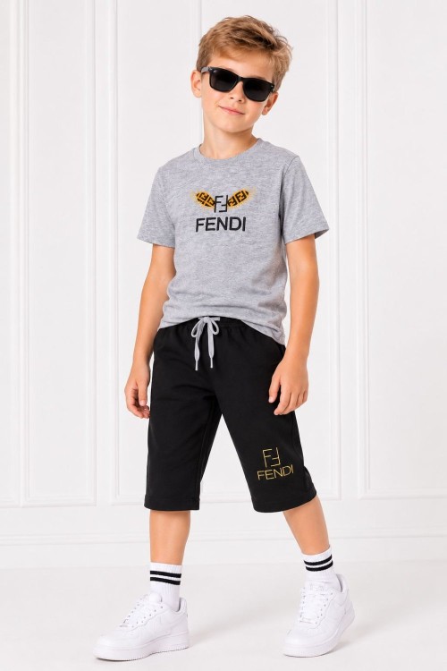 FENDİ YAZILI ŞORTLU TAKIM  Gri