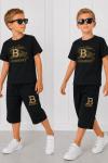 BURBERRY YAZILI ŞORTLU TAKIM Siyah