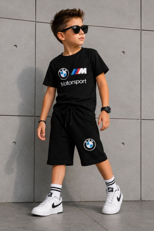 BMW MOTORSPORT YAZILI ŞORTLU TAKIM  Siyah